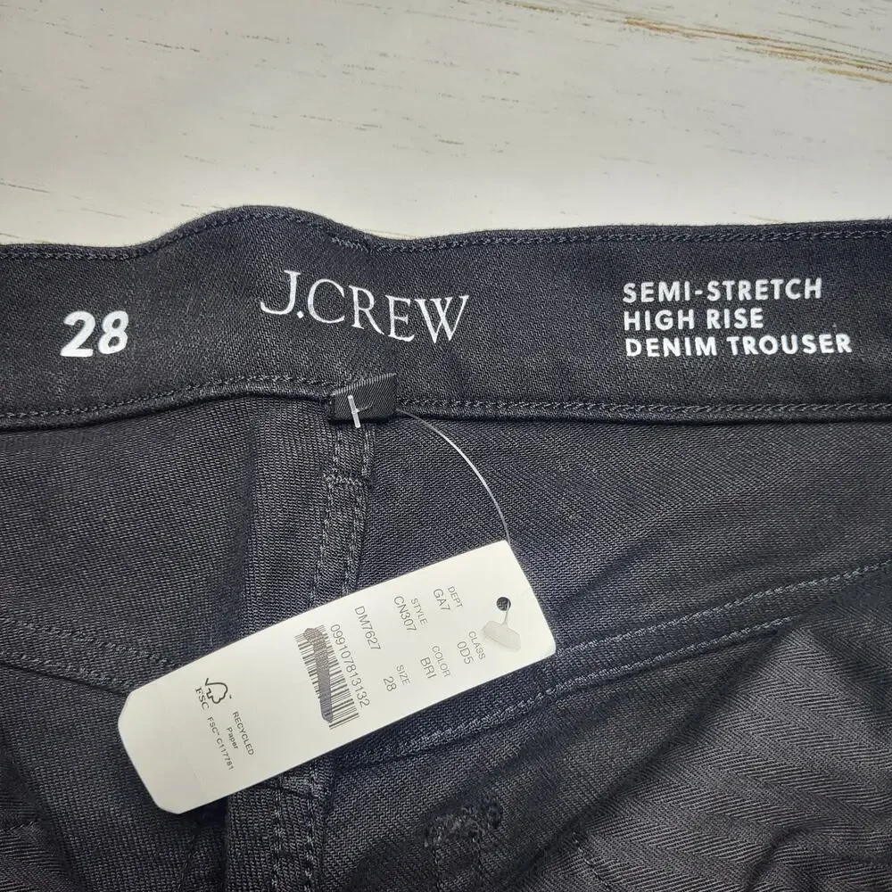 J Crew Denim Trouser‎ Jeans Wide Leg Black Semi Stretch High Rise Minimalist 28